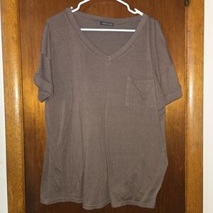 Nikki Lu V-Neck Short Sleeve Pocket Tee - Brown